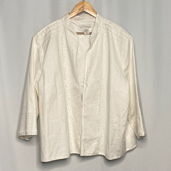 Lucy & Laurel White 100% Linen Eyelet Embroidered Jacket Plus Size 3X Woman - Picture 2 of 8
